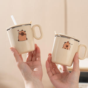 Mini tasse à eau pour enfant avec poignée, portable, à double paroi isolée, en acier inoxydable 304, motif Capybara, thermos - Product Image 5