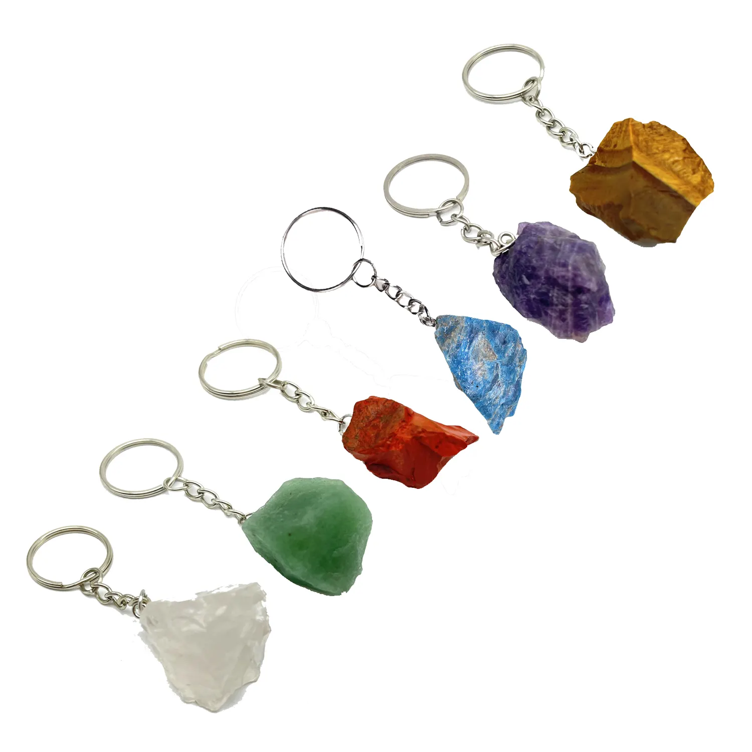 Chaveiro de pedras preciosas ásperas personalizado com logotipo personalizado chaveiro de cristal bruto cura pedras
