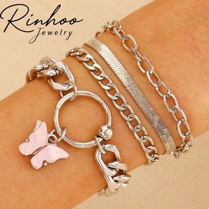 Nouvel ensemble de bracelets joncs multi-couches rétro minimalistes, couleur or et <span class=keywords><strong>argent</strong></span>, motifs cœur, papillon et cercle, bracelets ouverts tendance pour femmes - Product Image 1