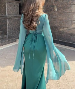 Robe de printemps 2026, robe islamique, patchwork, gaze de <span class=keywords><strong>verre</strong></span>, manches chauve-souris, longue robe en satin, abaya musulmane quotidienne, couleur unie, coupe ajustée, robe de fête - Product Image 5