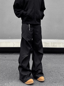 <span class=keywords><strong>Kisko</strong></span>, pantalones vaqueros negros de cimitarra para hombre, estilo americano, paracaidistas plisados, cargo, informal, de cintura media para otoño - Product Image 2