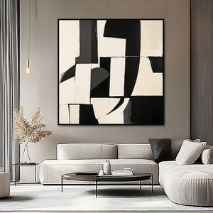 Peinture minimaliste texturée sur toile abstraite faite à la main originale Décoration d'art mural Wabi Sabi noir et blanc - Product Image 1