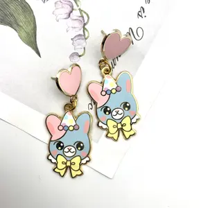 China designer hot selling metal cartoon earrings colorful dangling hoop metal enamel earrings with your own design