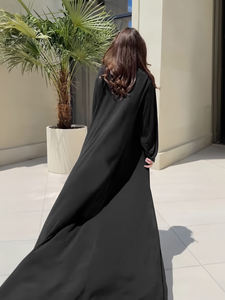 <b>Black</b> Modest Slim Fit 3-Piece Co-ord Set High Neck Top with Maxi <b>Skirt</b> Longline Kimono High Elasticity Modern Islamic Loungewear - Product Image 6