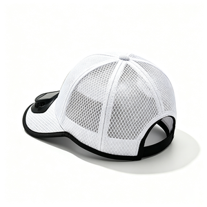 Solar <b>Powered</b> Fan Full <b>Mesh</b> Baseball Cap Detachable Solar Cooling Breathable Custom PU Leather Patch Logo Outdoor OEM Hat - Product Image 6