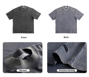 Camisetas Personalizadas para Hombre, 300 g/m², Talla Grande, 100% Algodón, Lavado Ácido, Impresión Serigrafiada, Corte Cuadrado - Product Image 3