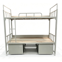 Lit superposé triple en acier robuste avec armoires verrouillables et échelles doubles pour dortoirs scolaires, d'usine ou de personnel
