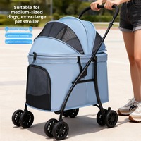 Poussette pliable légère à double couche et quatre roues pour chiens et chats de petite et moyenne taille, chariot de promenade extérieur