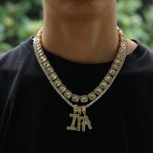 Custom Big Cusrsive Cuban Link Pendants <b>Chain</b> <b>Iced</b> <b>Out</b> Tennis Stone Letter Name Plate Pendant Necklace - Product Image 2