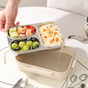 Tùy chỉnh Nhật Bản phong cách thép không gỉ 304 kim loại tốt bữa ăn chuẩn bị hộp đựng thức ăn Hộp Ăn Trưa hộp bento với logo 2 ngăn - Product Image 3