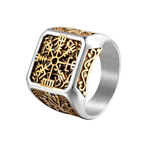 Bague pour homme avec runes vikings nordiques, or et argent, motif arbre, bijoux vintage tendance, cadeau - Product Image 5
