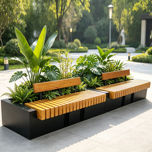 Banc de jardin en <span class=keywords><strong>bois</strong></span> durable avec dossier, 2 m, style minimaliste moderne, pour l'aménagement paysager, avec options de taille personnalisées - Product Image 3