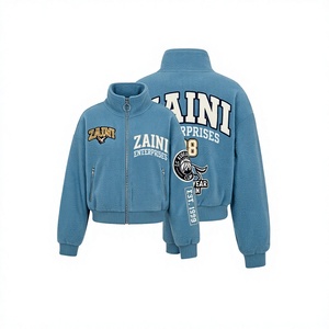 Women Crop Top Polar Fleece <b>Jacket</b> 320 GSM Premium Polyester Polar Fleece Sky Blue Custom Embroidery Chenille Patch OEM ODM - Product Image 1
