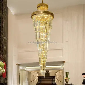 Candelabro de cristal de lujo posmoderno, iluminación dorada, escalera en espiral de hotel, Lámpara decorativa LED grande para pasillo de escalera