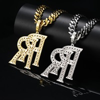 Collier hip hop avec logo double R, grande lettre initiale en laiton, bijoux fins, pendentif RR personnalisé