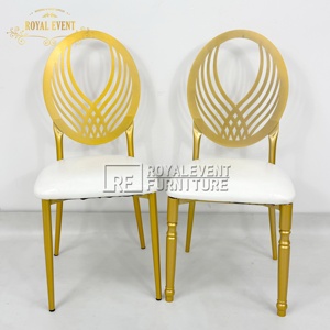 2025 thiết kế sang trọng hiện đại bang ủng hộ công bằng thương mại thoải mái hoa văn vàng sáng bóng hình bầu dục mở trở lại sắt ghế đám cưới - Product Image 2