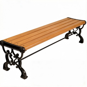 Banc de patio haut de gamme à pieds courbés décoratifs, en aluminium moulé robuste et bois massif, pour l'extérieur, idéal pour villas et jardins. - Product Image 4