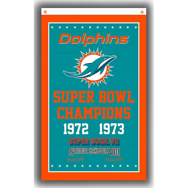 Bandeiras Bandeira NFL Miami Dolphins Entrega Rápida Personalizado Promoção 3x5 ft 100% Poliéster Usado em Miami Dolphins Super Bowl Personalizado Bandeira