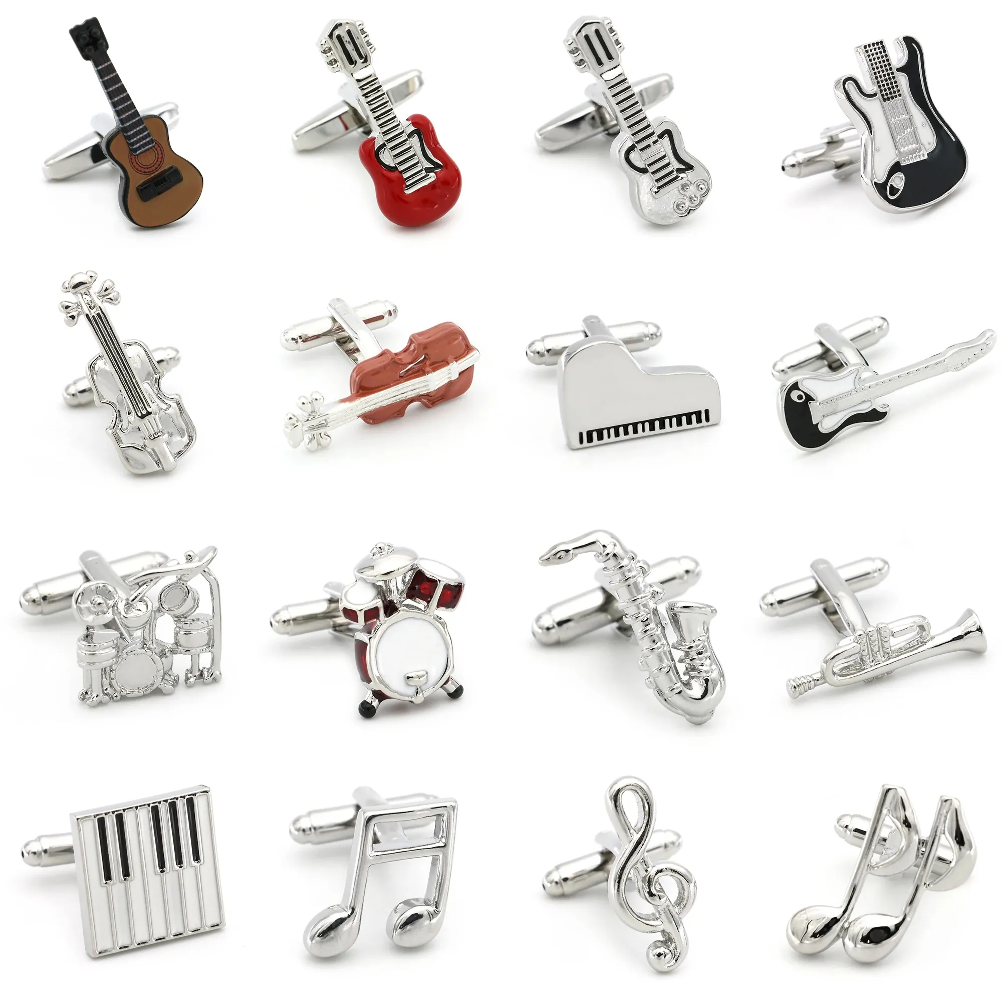Fashion Music Series Men' Cuff Links Musical Instrument Guitar Microphone Piano Violin Drum Brass Cufflinks