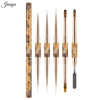 Ensemble de 5 pinceaux à double embout de haute qualité pour nail art, avec poils plats et texture de nœuds de bois, manche en métal