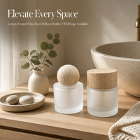 Flacon diffuseur en verre de luxe avec logo personnalisé, 30 ml, 50 ml, vide, givré, pour arômes, avec couvercle en bois, emballage en boîte cadeau, vente en gros