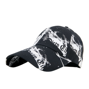Baseball Cap Unisex Cotton Printing Black White <b>Sunscreen</b> Breathable Duckbill Hat - Product Image 1