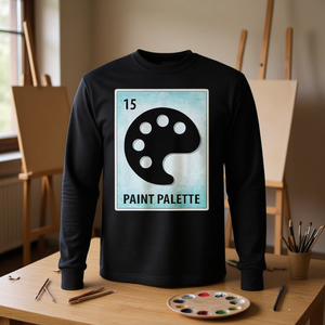 Camiseta de manga larga con estampado de tarjetas mexicanas y paleta de pintura - Product Image 3