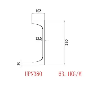 चैनल UPN380 विशिष्टता 380*102*13.5*16 मानक EN10279 यांत्रिक उपकरणों के लिए सामग्री S355JR