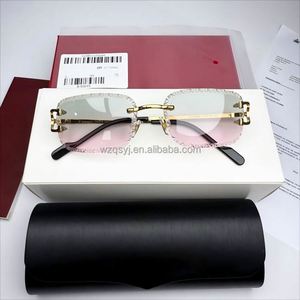 Gafas de Sol de Diseño UV400 con Montura Metálica, Estilo Carrito de Compras, con Logotipo, Corte de Diamante, Sin Montura, Modernas - Product Image 4