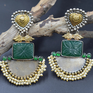 Traditional Antique Handmade Dual Tone Vintage Earrings <b>Stud</b> Earring Brass Material Fashion Jewelry for Girls and Women - Product Image 1