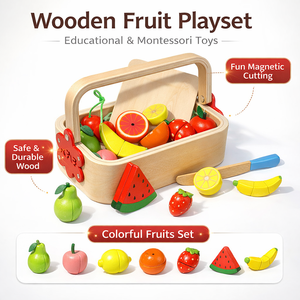 Деревянный развивающий набор игрушек «Фрукты» для ролевых игр, Монтессори-игрушки для детей для домашних игр и дошкольного обучения - Product Image 1
