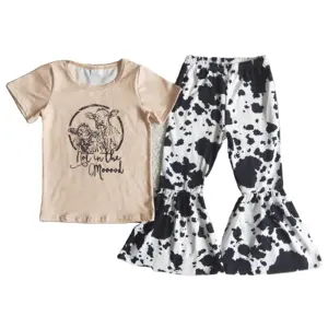 Sommer Baby Outfits Benutzer definierte Kinder Kleinkind Mädchen Boutique Kleidung Sets Rodeo Leopard Bell Bottom Pants Set