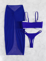 Nouvel ensemble 3 pièces pour femme : maillot de bain imprimé respirant avec jupe longue en maille de plage