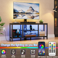 Meuble TV d'angle avec LED RGB, alimentation et USB, hauteur réglable Support pivotant pour téléviseurs de 32 à 65 pouces, console multimédia robuste avec rangement pour la maison