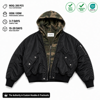 Blouson Bomber 2-en-1 pour Homme, Camouflage, à Capuche, Panneaux Contrastants, Style Universitaire, Streetwear, Personnalisable OEM ODM, Vente en Gros, REACH