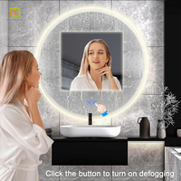 Espejo redondo de decoración de hotel moderno, pantalla de Interruptor táctil montada en la pared personalizada, espejo de baño inteligente con luz Led