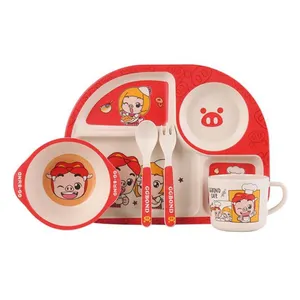 Kids Dinnerware Set RPET Eco Friendly Kids Tableware Bamboo Baby Tableware Bamboo Dinnerware Set For Kids