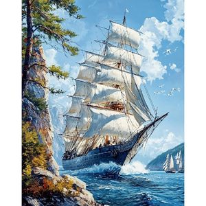 CHENISTORY Kit Pittura a Numeri Paesaggio Marino per Adulti, Tela Numerata con Colori Acrilici per Decorazione Murale e Regalo - Product Image 1