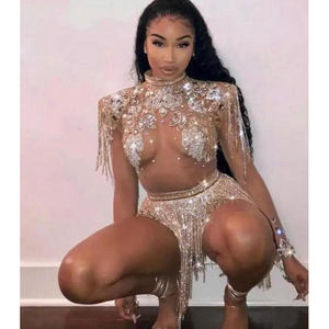 <span class=keywords><strong>Maniche</strong></span> <span class=keywords><strong>lunghe</strong></span> con nappine <span class=keywords><strong>paillettes</strong></span> per donne Sexy Bodysuit Show da ballo - Product Image 1