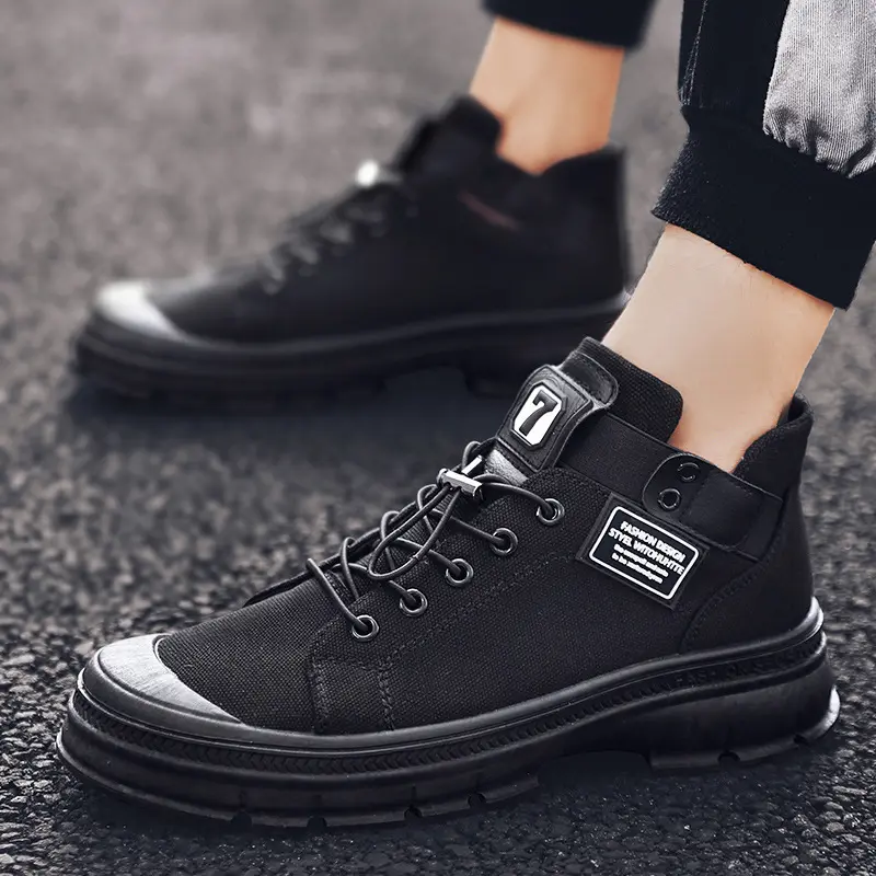 Ready to ship Quality Classic winter platform soft outsole men boots High Cut Canvas Lace-up Men Shoes