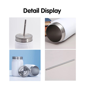 17oz Paslanmaz Çelik Süblimasyon <span class=keywords><strong>Mason</strong></span> Kavanoz Bardak Geniş Ağızlı Beyaz Paslanmaz Çelik Bardak Kavanoz Kapaklı ve Metal Pipetli - Product Image 6