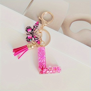26 Thư Nhựa Ban Đầu Keychain Với Tua Bướm A-M-S Mặt Dây Chuyền Vòng Chìa Khóa Cho Phụ Nữ Của Túi Thanh Lịch Keychain Phụ Kiện - Product Image 4