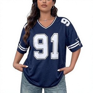 Camiseta de Fútbol Azul Marino para Mujer, Cuello en V, Número 91, Manga Corta, Corte Holgado, Transpirable, de Poliéster, con Bolsillos - Product Image 1