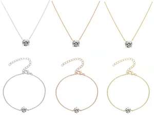 Kalung liontin tulang kerah klasik, berlapis emas 18K berlian simulasi 2 karat segar dan sederhana - Product Image 5