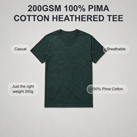 Camiseta de Algodón Pima 100% de 200GSM con Hilo Melange y Textura Jaspeada para Hombre, Diseño Personalizado, Casual, Uso Diario, Venta al por Mayor, Lisa