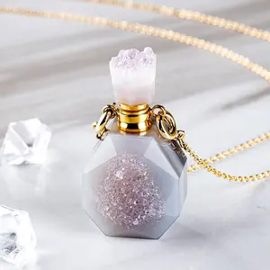 fashion mini gemstone perfume bottle with box packaging crystal bottle perfume bottle necklaces