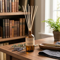 Diffuseur de parfum AIKUN en verre style bois avec bâtonnets en rotin noir et emballage de luxe pour hôtel et maison