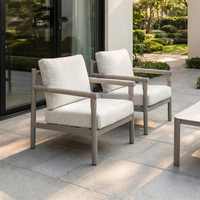 Ensemble de salon de jardin moderne haut de gamme J&M Outdoor 5 pièces en aluminium gris, fauteuils de jardin, résistant à l'eau, pour salon et salle à manger