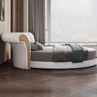 Hochwertiges Hotel-Lederbett Rund Modernes Design Massivholzrahmen Weiches Bettset für Zuhause