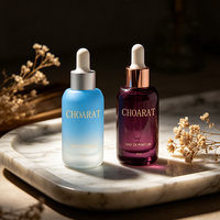 Flacon compte-gouttes en verre à épaule plate de 30 ml, emballage cosmétique épais, flacon compte-gouttes en verre pour huile capillaire et sérum avec sérigraphie givrée